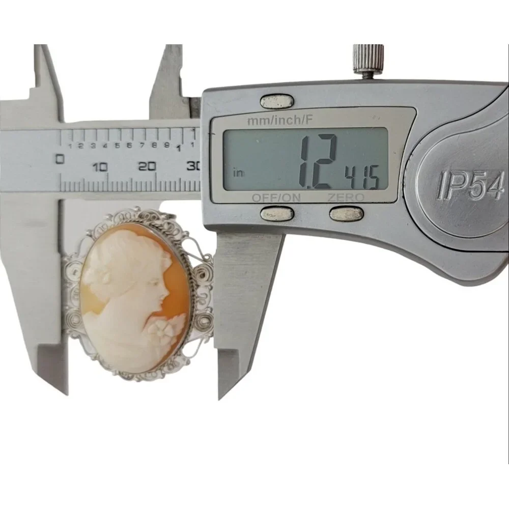 800 Sterling Silver Carved Shell Cameo C-Clasp Brooch Pendant K91 - Picture 10 of 11